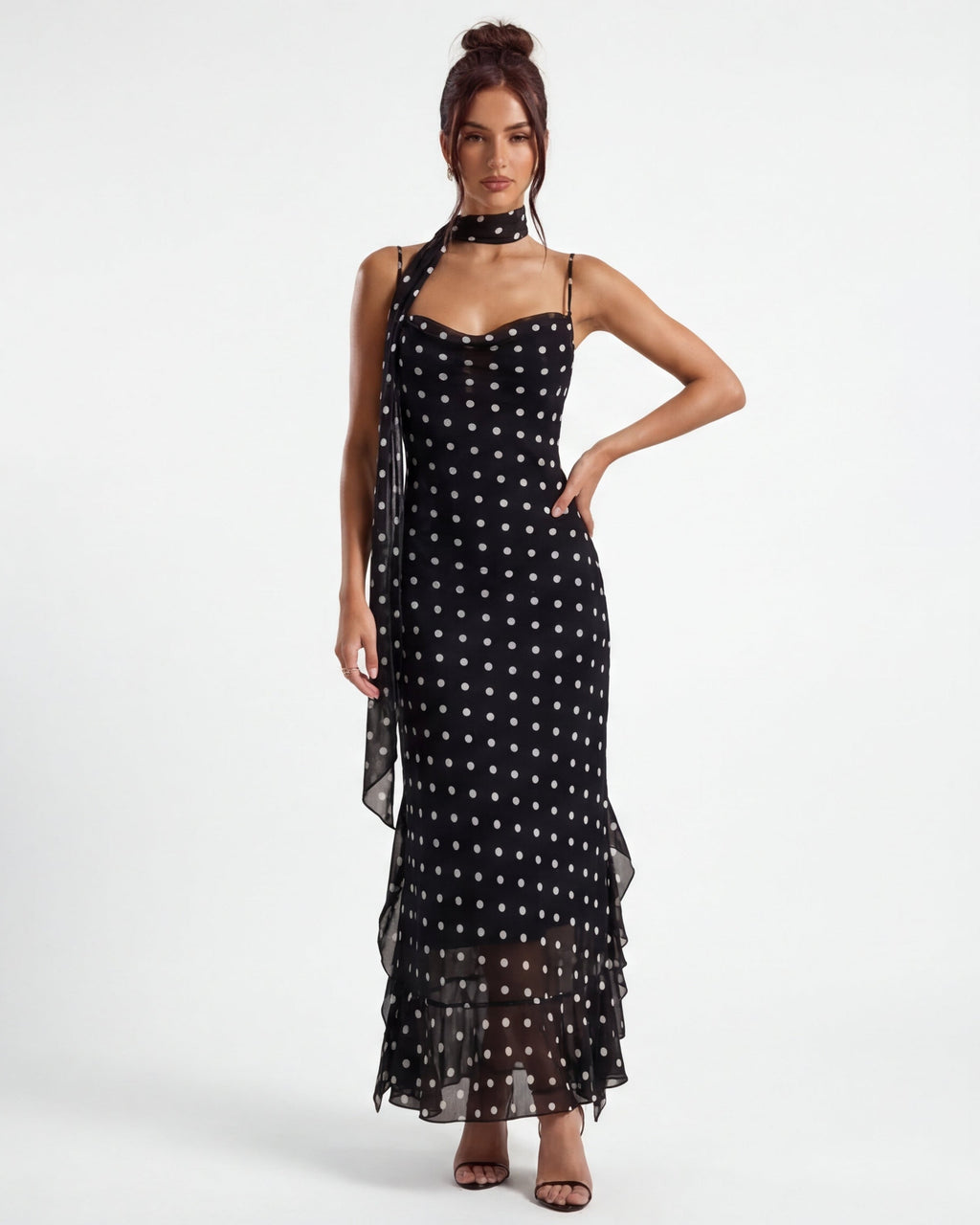 Alessia | Black Polka Dot Maxi Dress