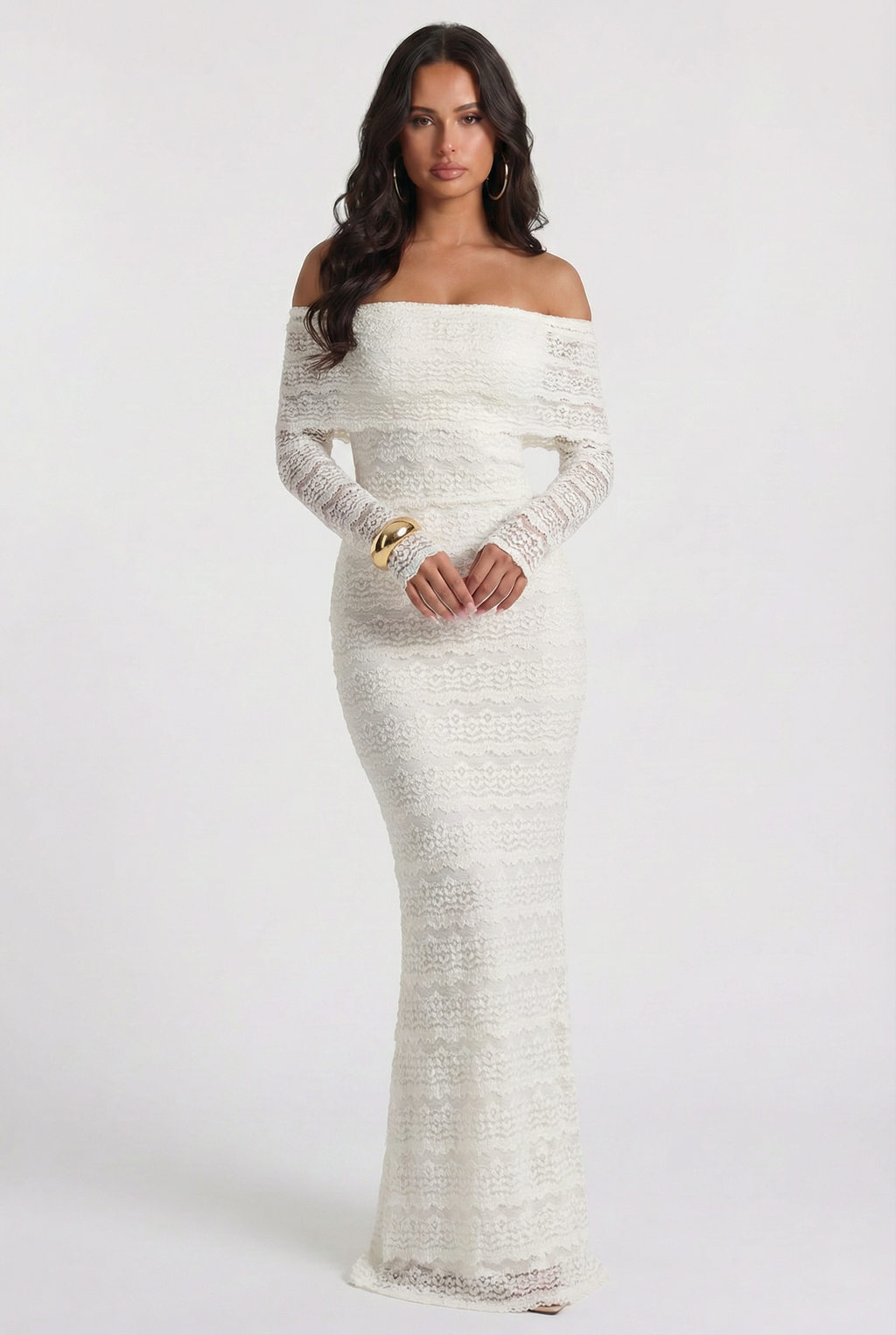 Mallorca | Vestido largo de encaje con escote bardot