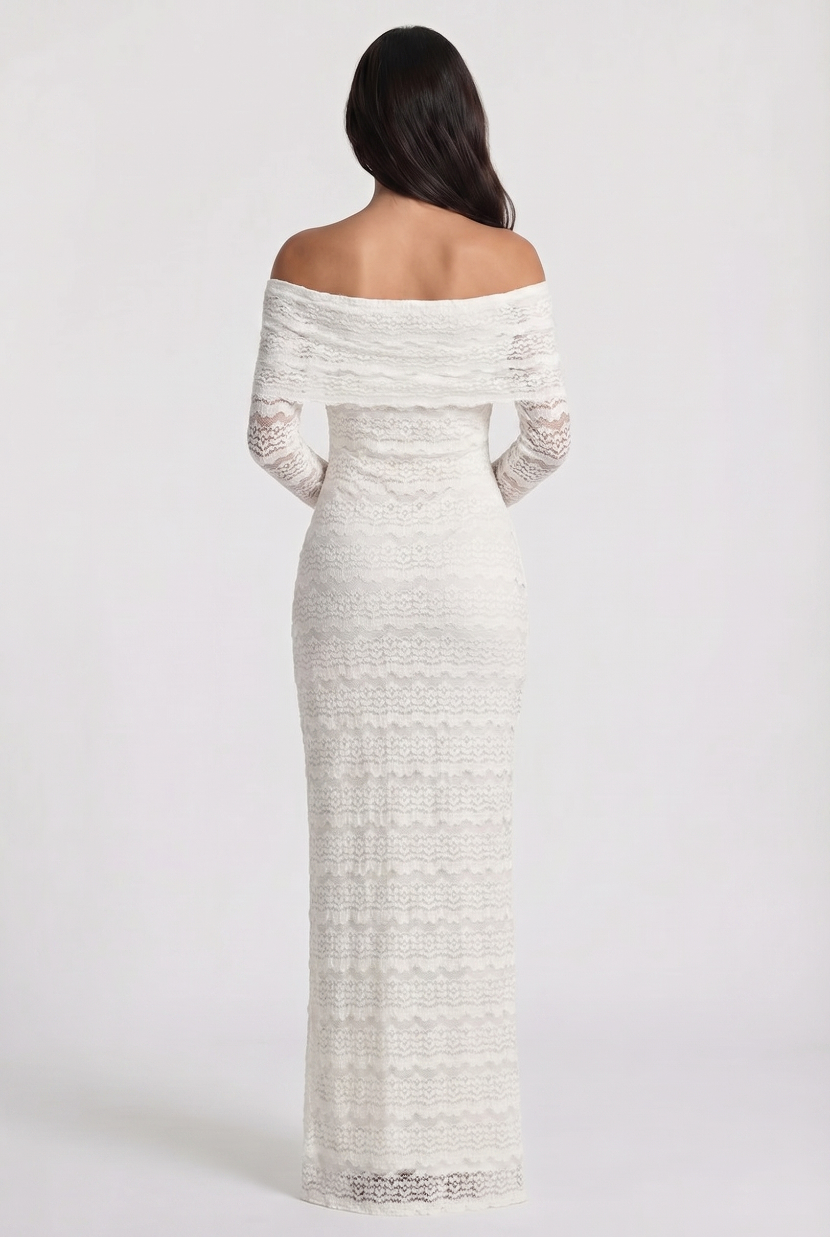Mallorca | Vestido largo de encaje con escote bardot