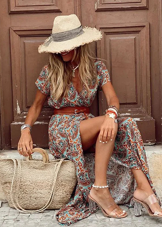 Joselin | Vestido largo bohemio y vaporoso con cinturón