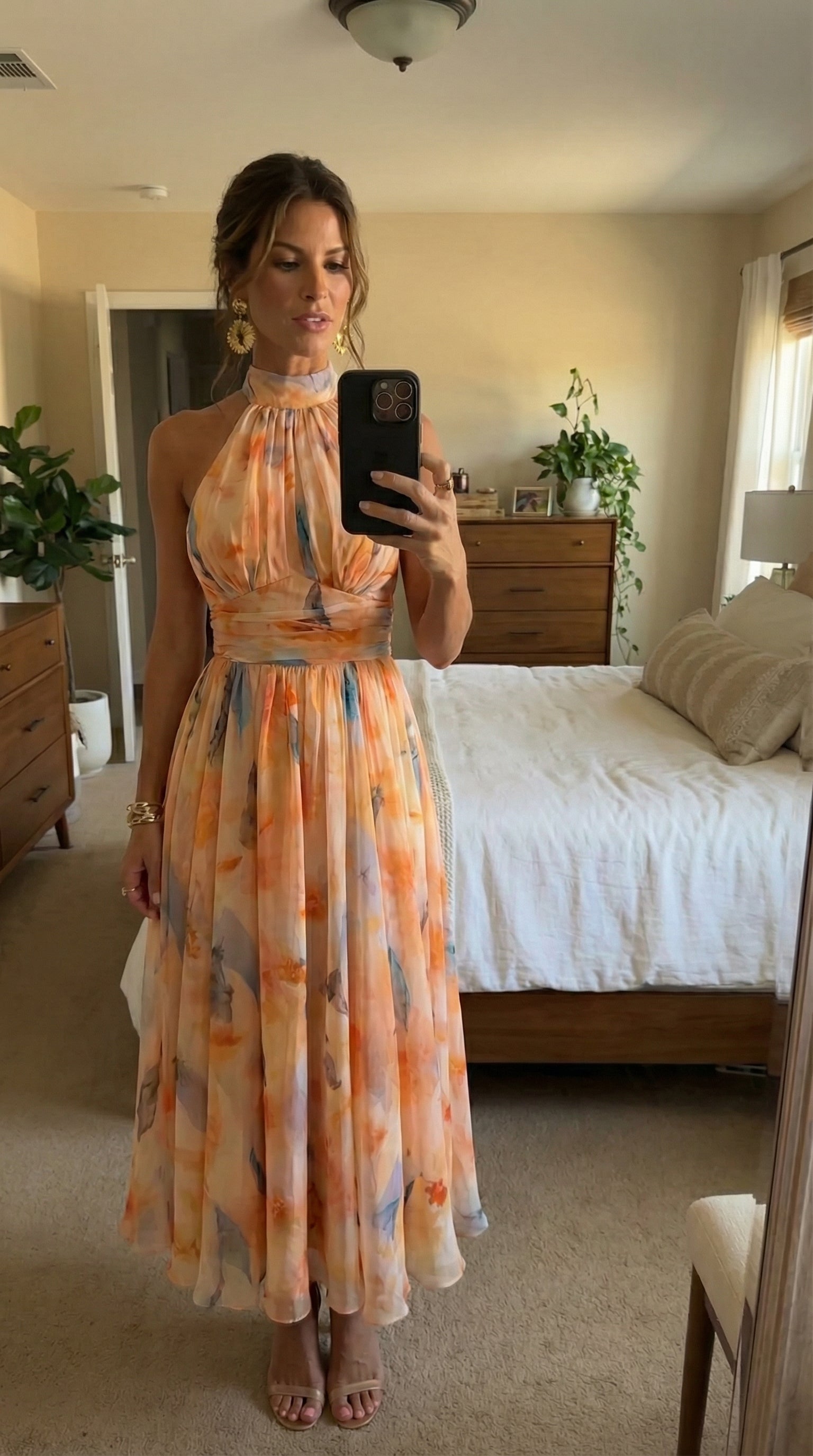 Celine | Watercolor Flowy Halter Dress