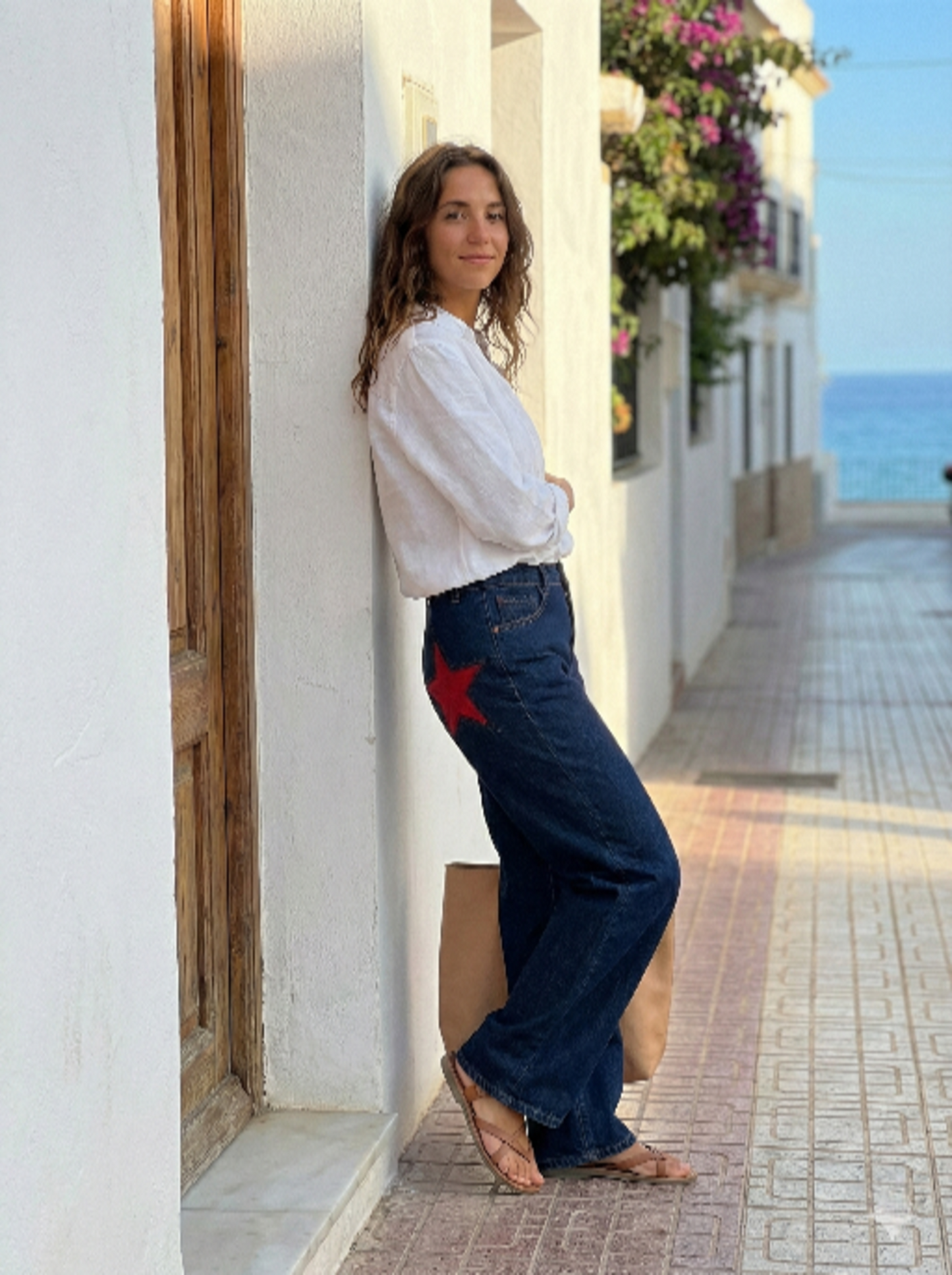 Estrella | Pantalón campana con estrellas bordadas