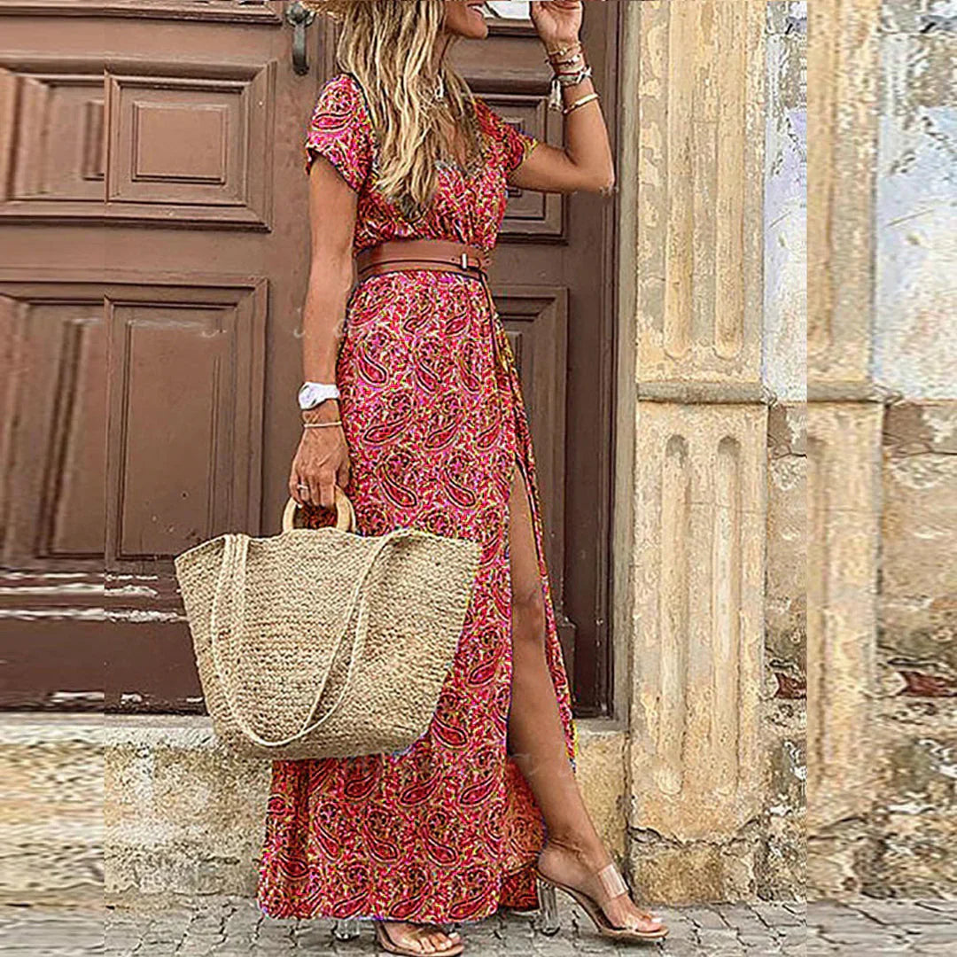 Joselin | Vestido largo bohemio y vaporoso con cinturón