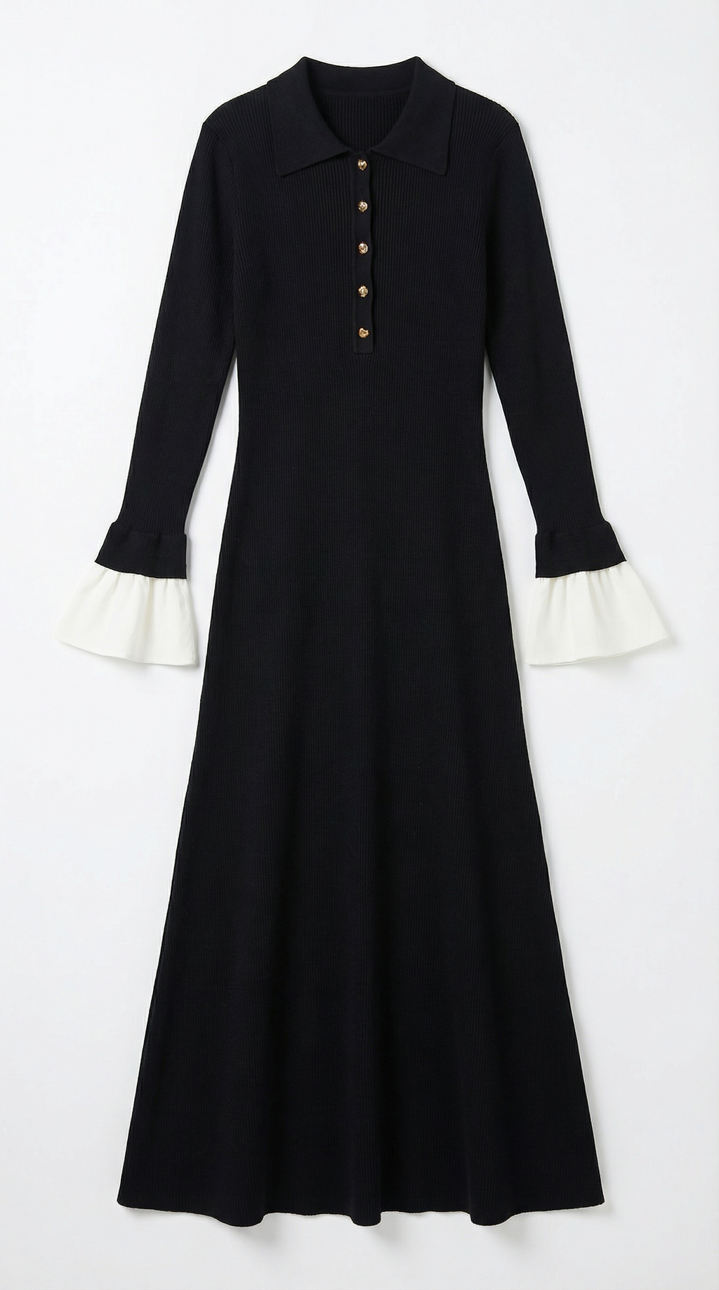 Charlotte | Long Knit Dress with Contrast Cuffs