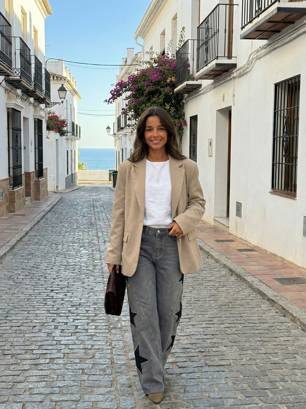 Stella | Straight-leg pants with embroidered stars