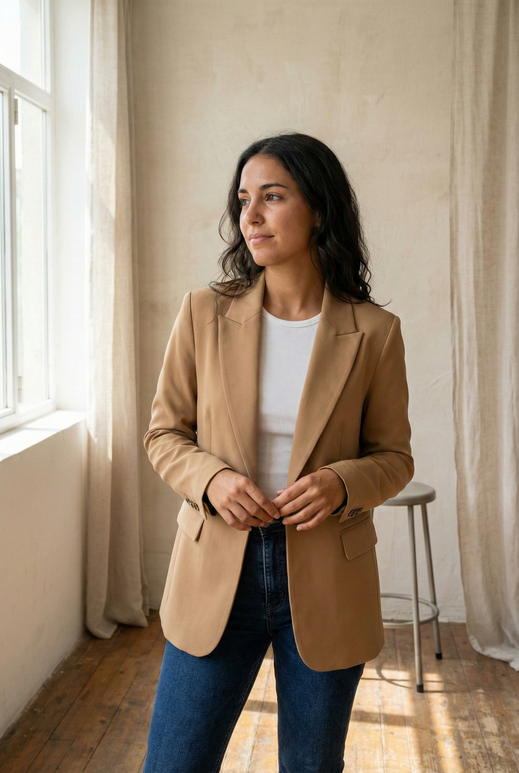 Elegant executive blazer with tortoiseshell button